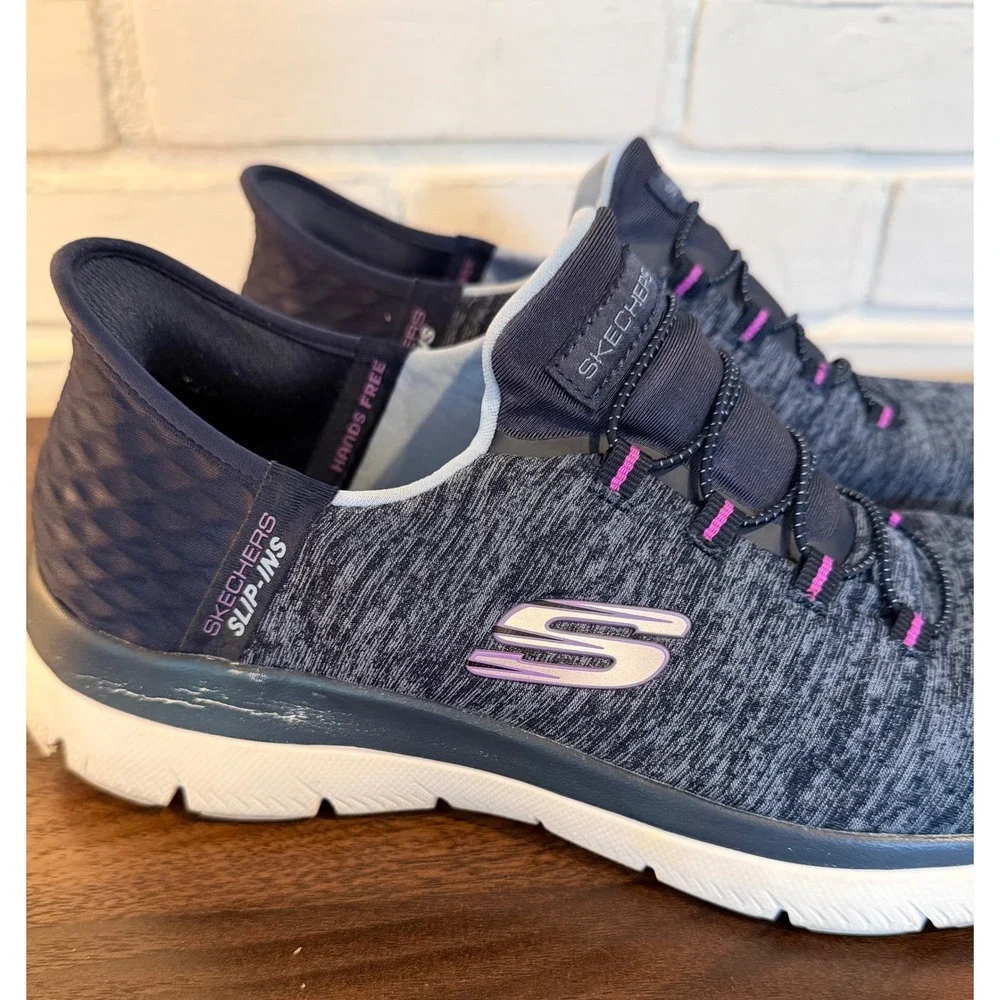Skechers Hands Free Slip-ins Ultra Flex 3.0 Smooth Step Navy Pink Womens 9 Walk - Picture 9 of 10